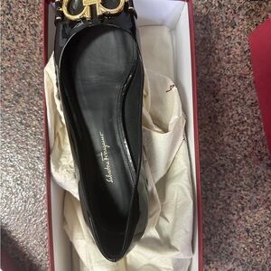 Salvatore Ferragamo Black Flats with Gold Accent